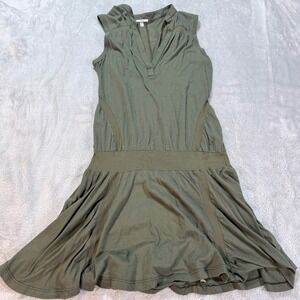CLU Olive Green Sleeveless V‎ Neck Drop Waist Midi Dress Size M Made in USA
